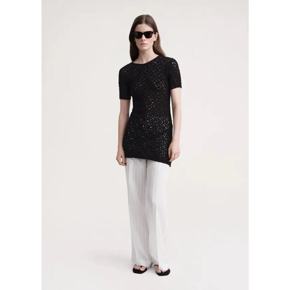 Toteme Black Crochet Knit Twist Top Small Cotton Blend Mini